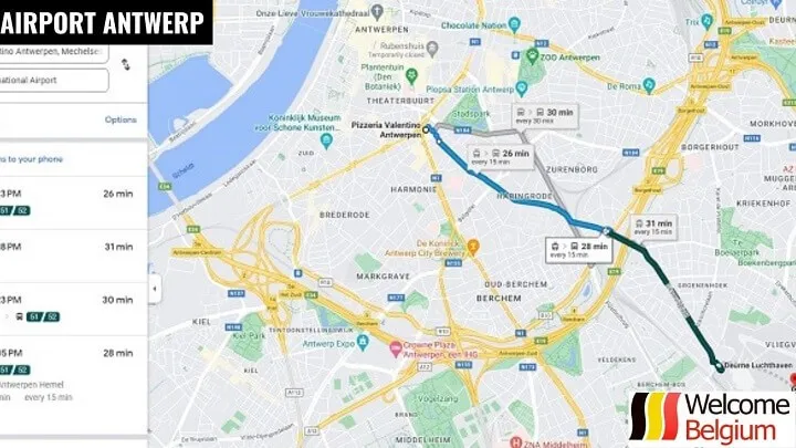 Location of Antwerp Airport on the city map